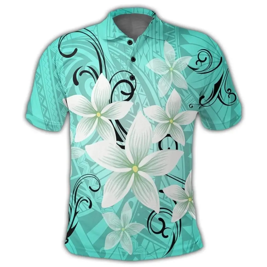 Alohawaii Shirt - Hawaiian Plumeria Polynesian Polo Shirt - Turquoise - AH - J4R