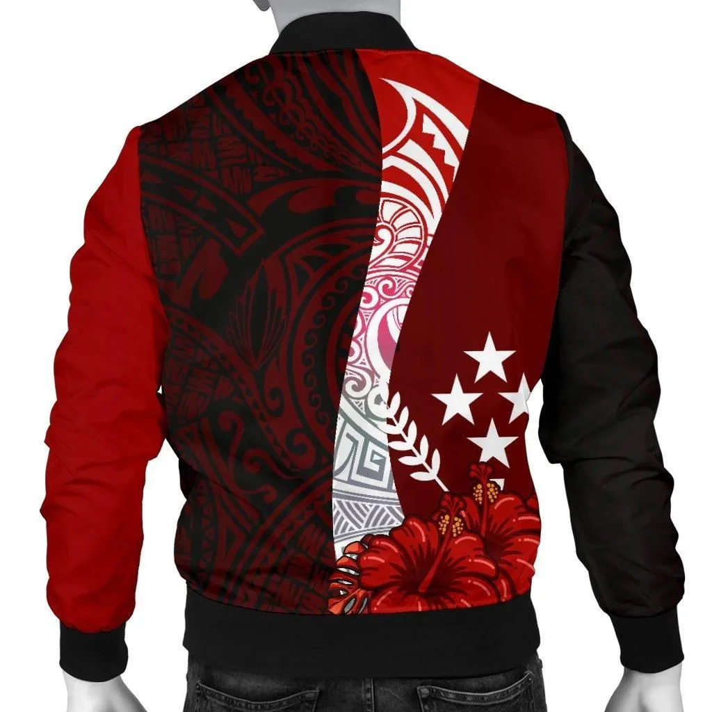 Kosrae Micronesia Mens Bomber Jacket - Coat Of Arm With Hibiscus