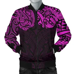 New Zealand Mens Bomber Jacket, Maori Polynesian Tattoo Purple