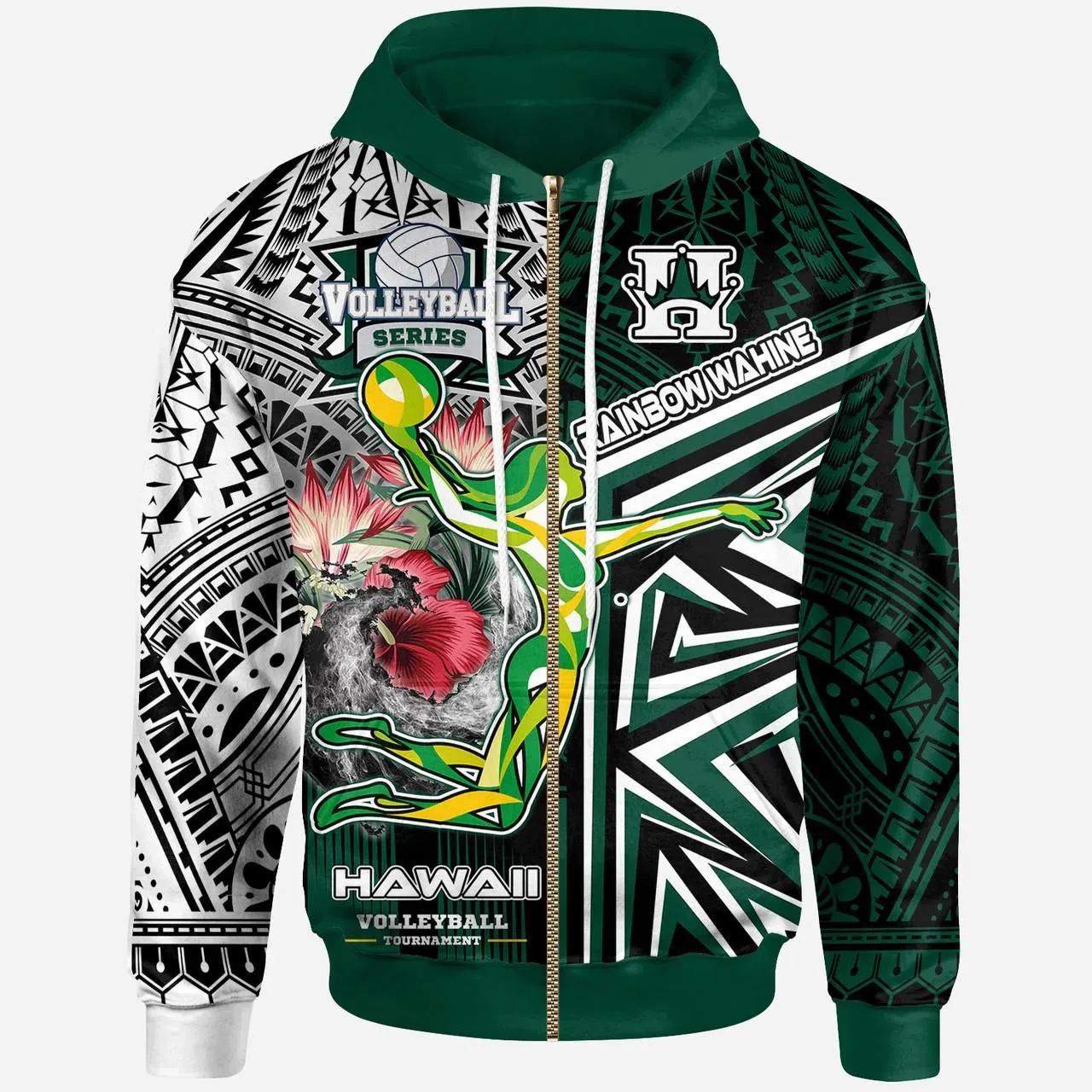 Hawaii Custom Hoodie - Hawaii Rainbow Wahine Volleyball With Beautiful Hibiscus Polynesian Style Hoodie
