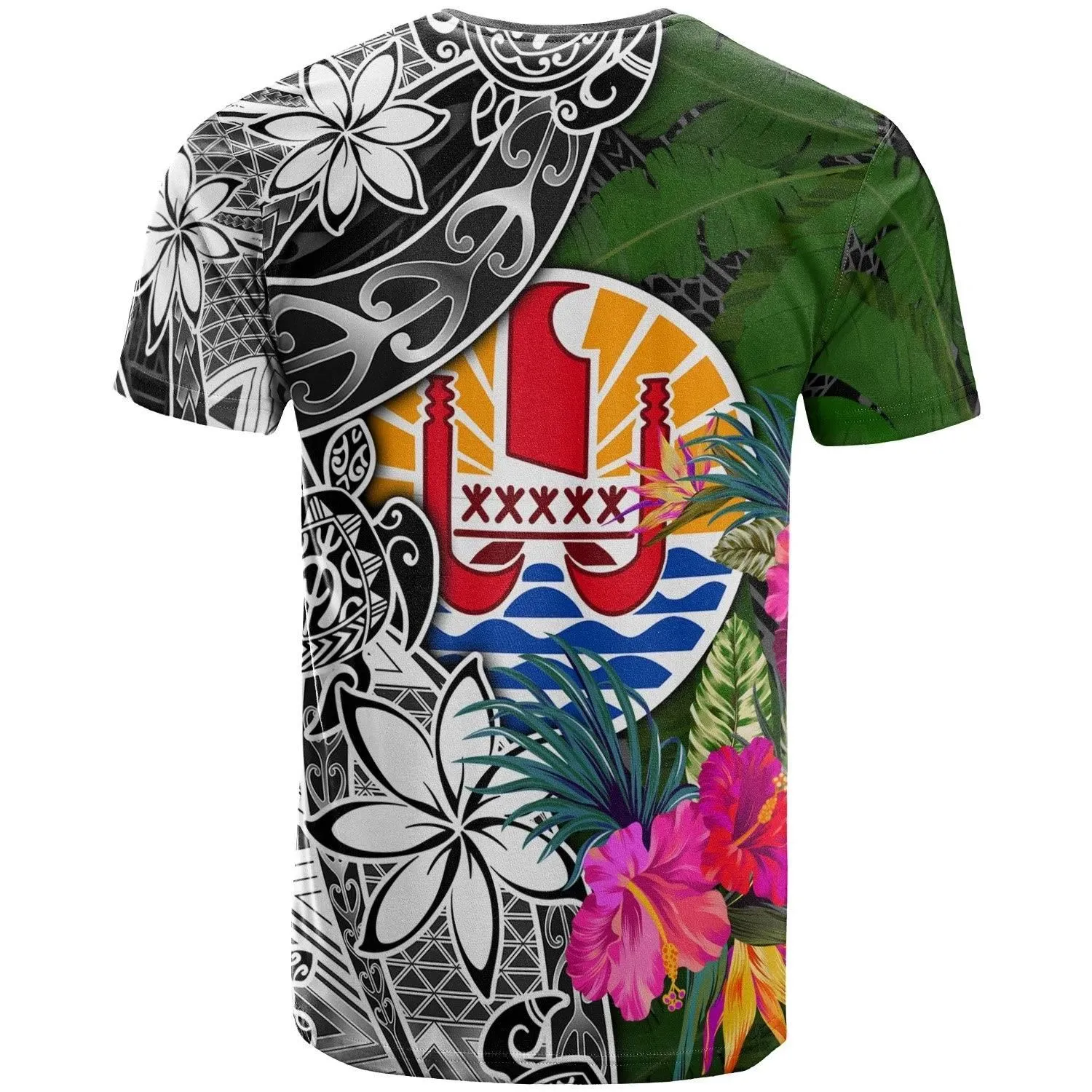 Tahiti Custom Personalised T-Shirt - Turtle Plumeria Banana Leaf - BN11