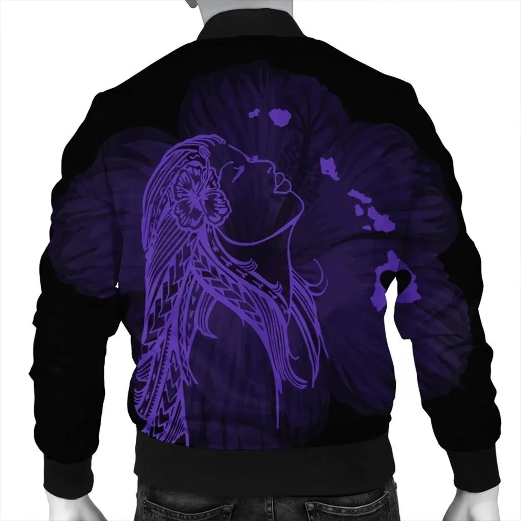 Alohawaii Jacket - Hawaiian Map Heart Hula Girl Hibiscus Purple Polynesian Bomber Jacket - AH - J4R
