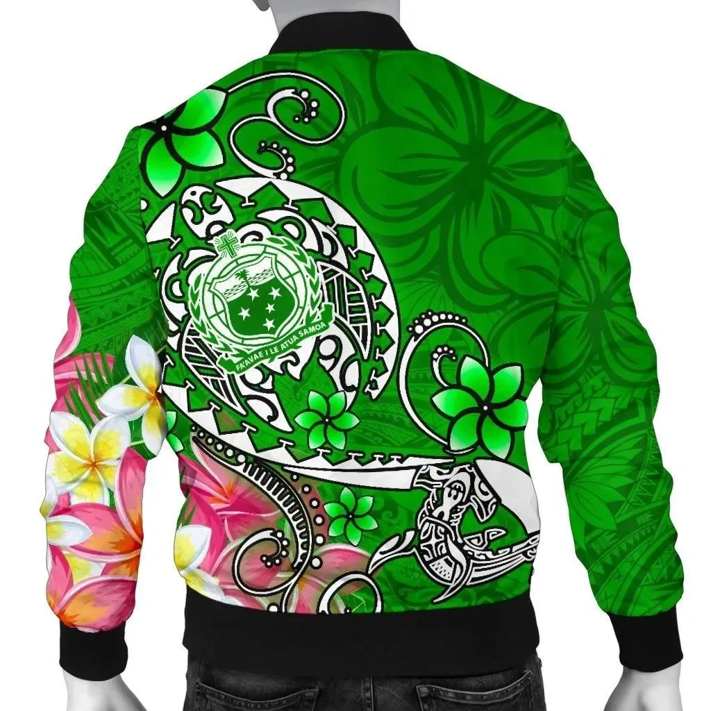 FamilyGater Jacket - Bomber Jacket Samoa Custom Personalised - Turtle Plumeria (Green) - BN18