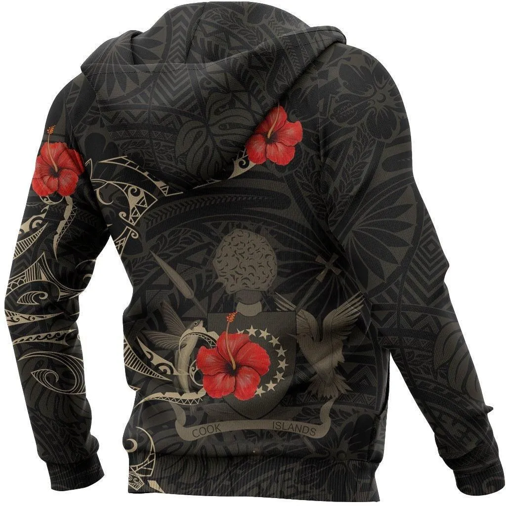 Cook Islands Hoodie Hibiscus Tattoo Style