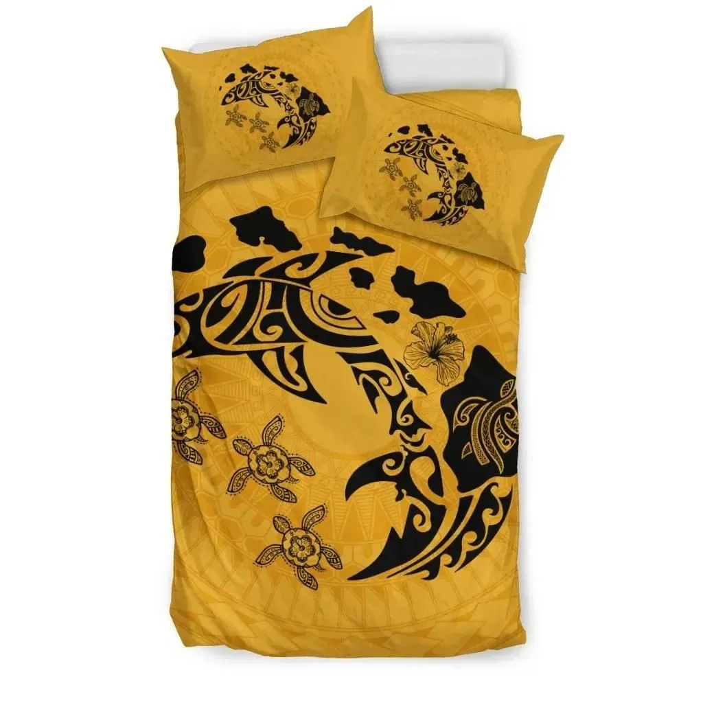 FamilyGater Bedding Set - Cover and Pillow Cases Hawaiian Map Shark Turtle Hibiscus Polynesian J1
