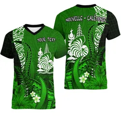 (Custom Personalised) New Caledonia V-Neck T Shirt Nautilus Green Polynesian Hibiscus LT13