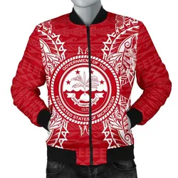 Federated States Of Micronesia Polynesian Mens Bomber Jacket Map Red White