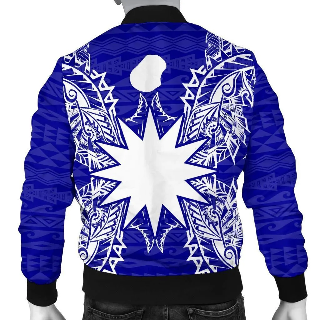 Nauru Polynesian Mens Bomber Jacket Map Blue
