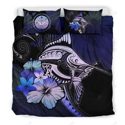 Marshall Islands Marlin And Hibiscus Bedding Set Bedroom Decor Purple Blue