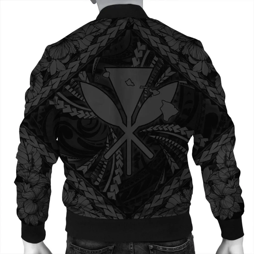 FamilyGater Jacket - Hawaiian Map Kanaka Hibiscus Gray Polynesian Bomber Jacket - AH - JR