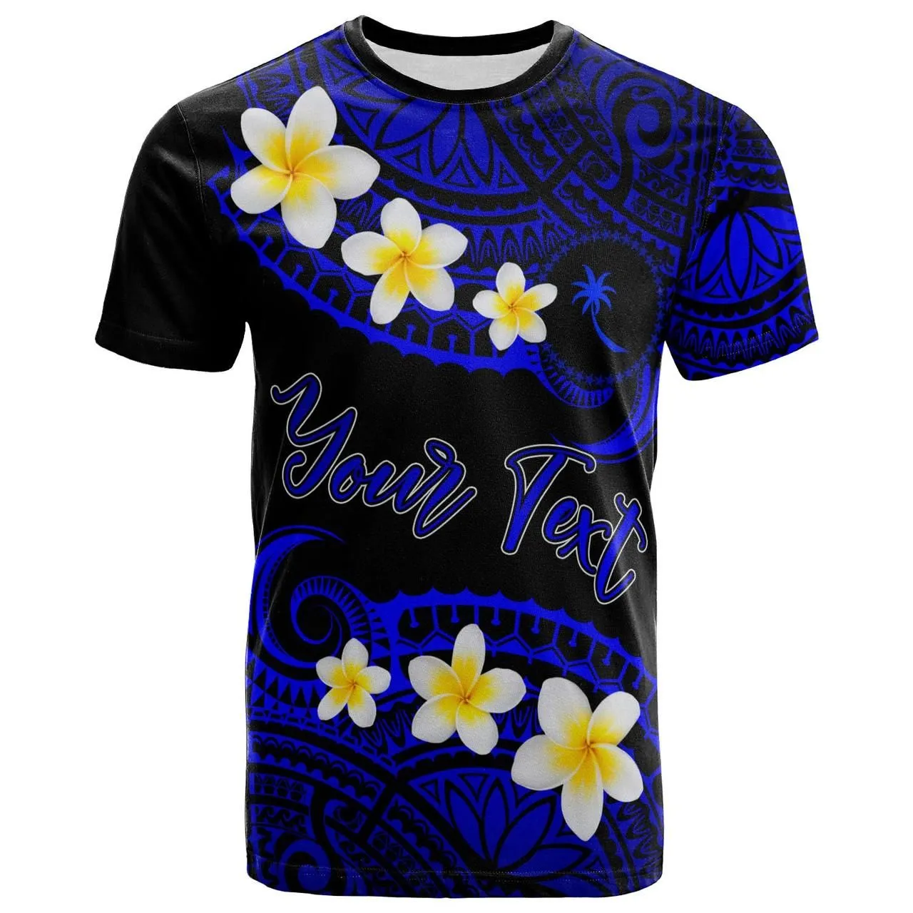 Chuuk Custom Personalised T-Shirt - Plumeria Polynesian Vibe Blue