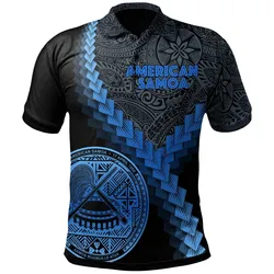 American Samoa Polo Shirt - American Samoa Coat Of Arms With Polynesian Tattoo Blue