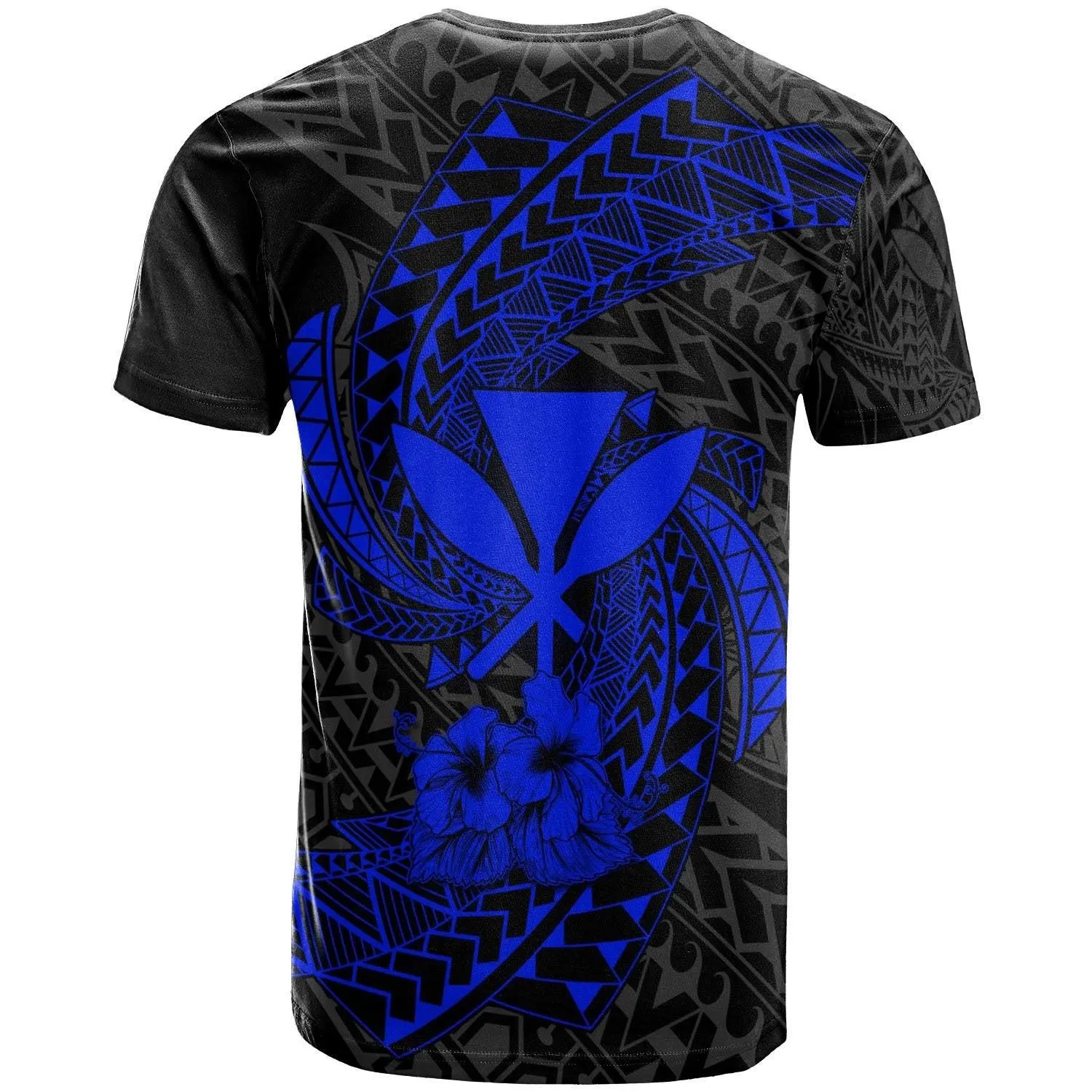 Polynesian Hawaii Custom Personalised T-Shirt Blue - Spiral Pattern Hibiscus