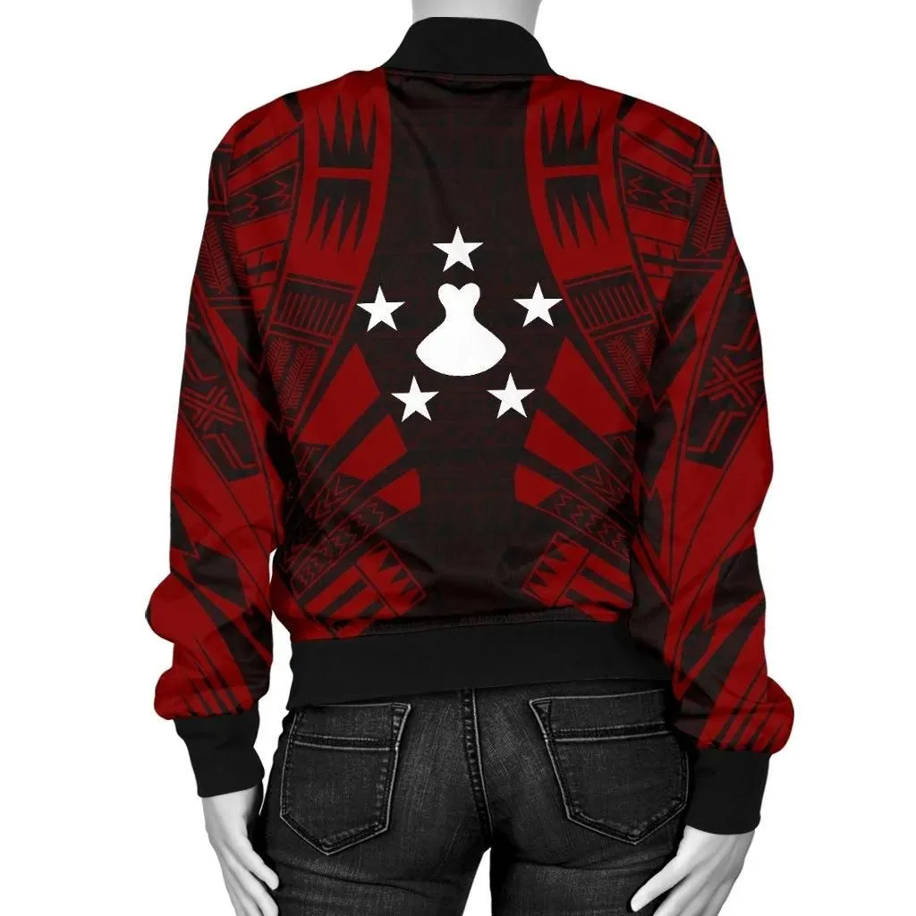Austral Islands Women Bomber Jacket - Polynesian Tattoo Red - BN0110