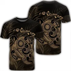 Hawaiian Map Turtle Tattoo Hibiscus Plumeria Polynesian T-Shirt - Gold - AH