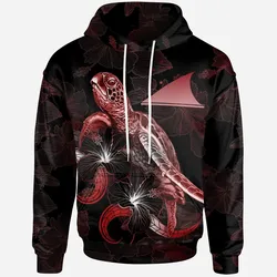 Alohawaii Clothing - Hoodie Tokelau Polynesian - Turtle With Blooming Hibiscus Red - BN22