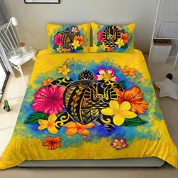 FamilyGater Bedding Set - Cover and Pillow Cases Tahiti Polynesian - Turtle with Plumeria and Hibiscus - BN15