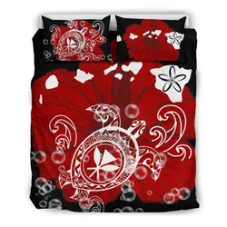 FamilyGater Bedding Set - Cover and Pillow Cases Hawaiian Map Turtle Hibiscus Polynesian - AH J9