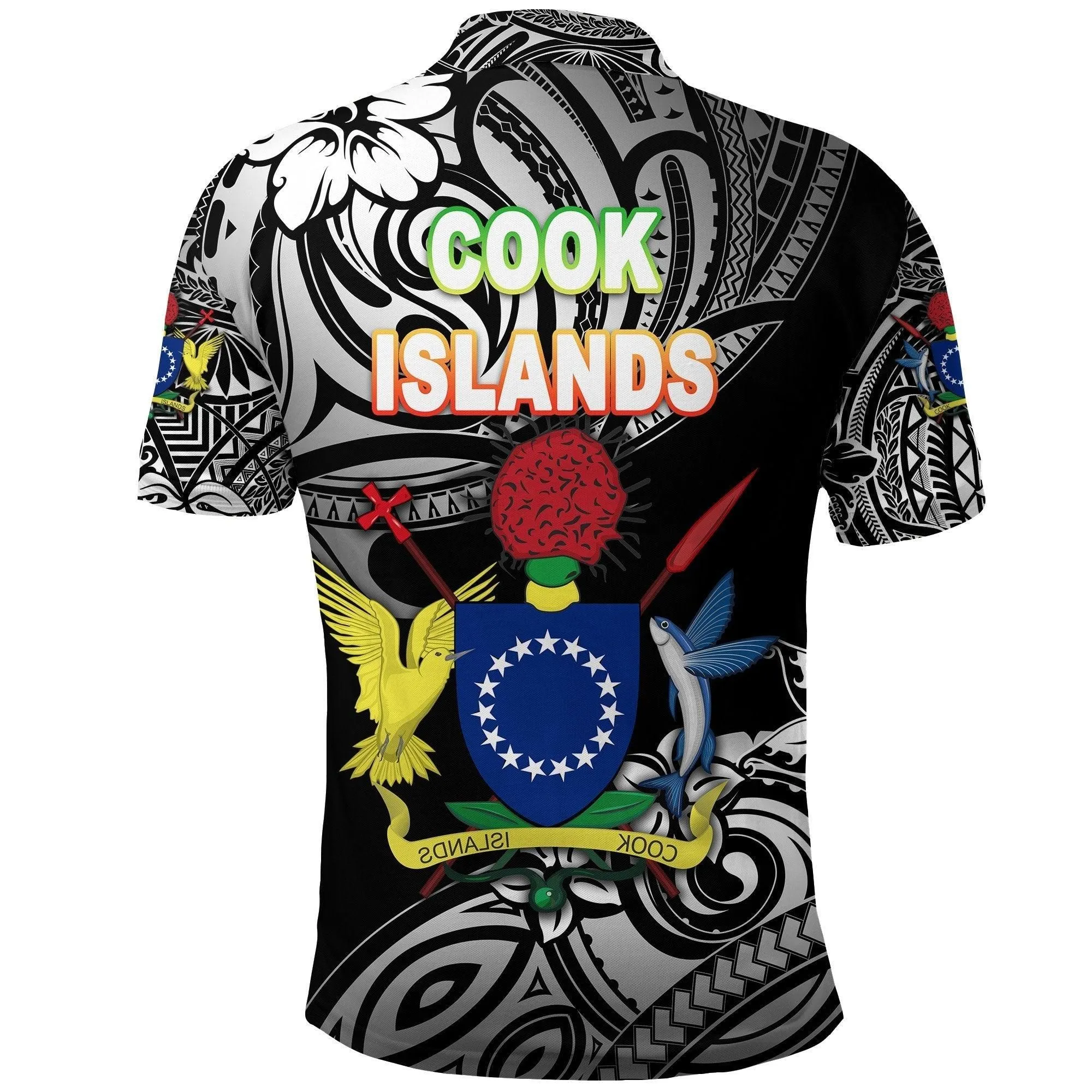 (Custom Personalised) Cook Islands Rugby Polo Shirt Unique Vibes Coat Of Arms - Black
