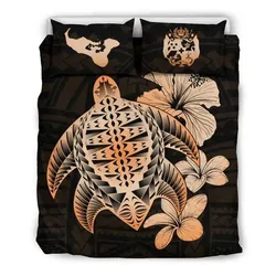 FamilyGater Bedding Set - Cover and Pillow Cases Tongan Hibiscus Plumeria Mix Polynesian Turtle Orange J1