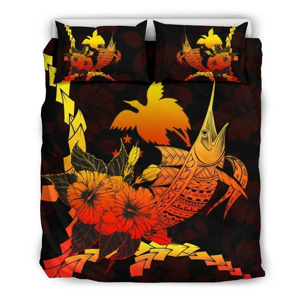 Vibe Hoodie Papua New Guinea Polynesian Bedding Set - Swordfish With Hibiscus