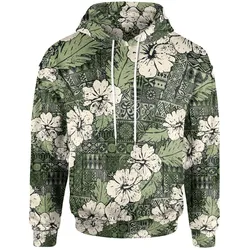 Polynesian Hoodie - Abstract Hibiscus Flowers With Tribal Background Green Color