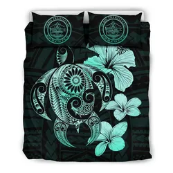 FamilyGater Bedding Set - Cover and Pillow Cases Palau Hibiscus Plumeria Mix Polynesian Turquoise Turtle - J1