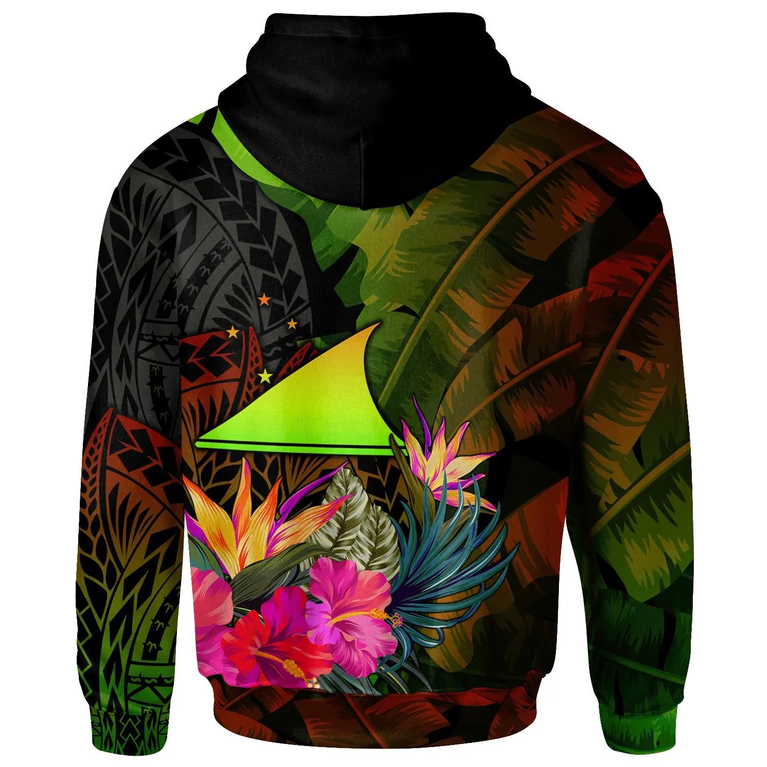 Tokelau Polynesian Hoodie - Hibiscus and Banana Leaves