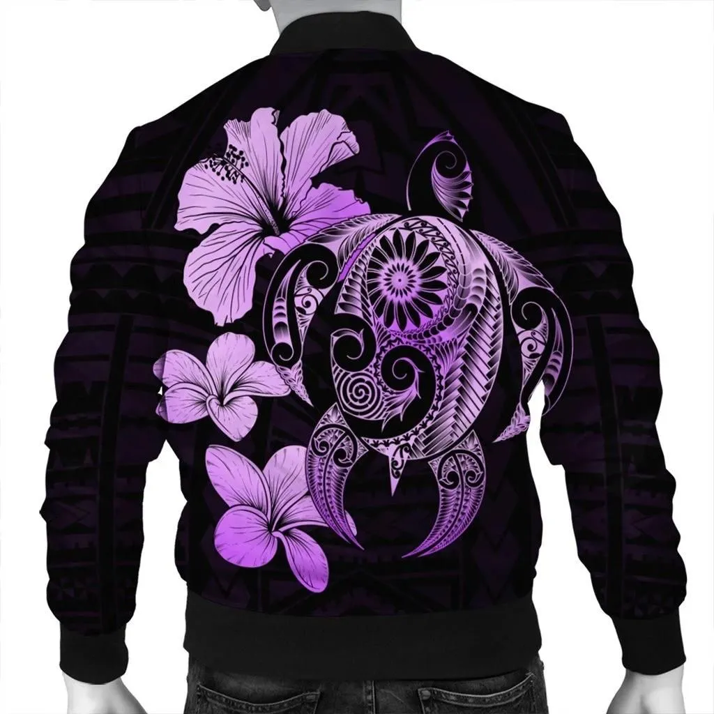 Alohawaii Jacket - Hibiscus Plumeria Mix Polynesian Turtle Bomber Jacket Violet - AH - JR