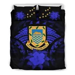 FamilyGater Bedding Set - Cover and Pillow Cases Tuvalu Blue Hibiscus A02