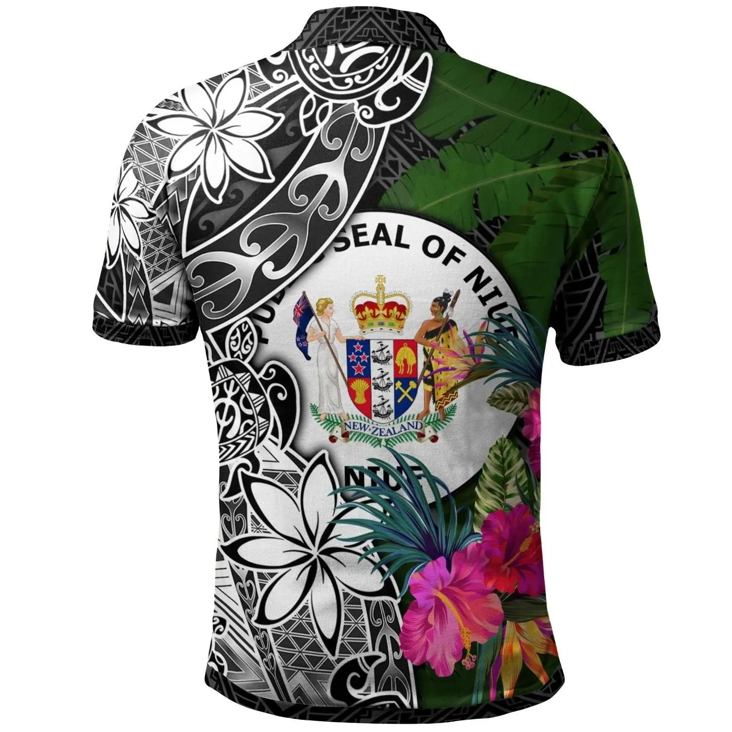 Niue Custom Personalised Polo Shirt - Turtle Plumeria Banana Leaf - BN11
