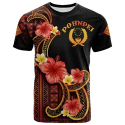 Pohnpei T shirt - Hibiscus Plumeria Mix Tribal Leaves