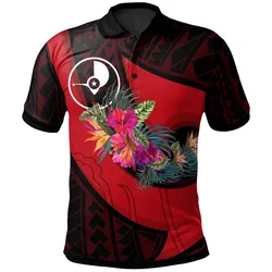 Yap Polo Shirt - Polynesian Hook and Hibiscus Red