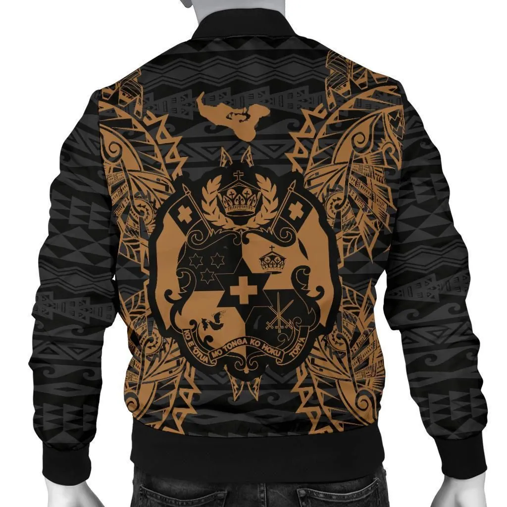 Tonga Polynesian Mens Bomber Jacket Map Gold