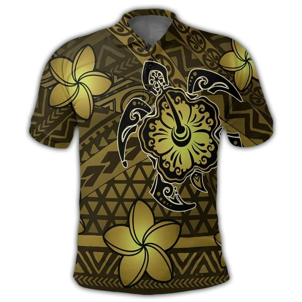 Hawaii Mix Polynesian Turtle Plumeria Polo Shirt - Nick Style - Yellow