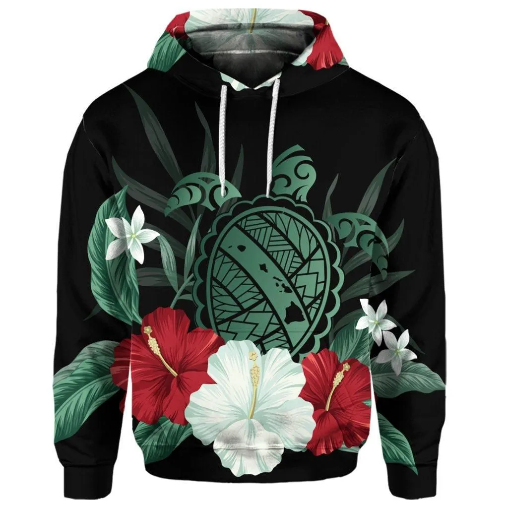 (Personalised) Hawaiian Map Turtle Hibiscus Polynesian Hoodie - AH