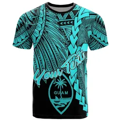 Guam Polynesian Custom Personalised T-Shirt - Tribal Wave Tattoo Neon Blue