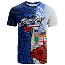 Fiji Polynesian Custom Personalised T-shirt - Coat Of Arm With Hibiscus Blue - BN12