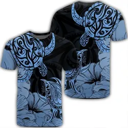 Alohawaii Tee - Hawaii Turtle T-Shirt Polynesian Hibiscus Art Blue - AH - JR