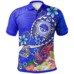 FSM Polo Shirt - Turtle Plumeria (Blue)