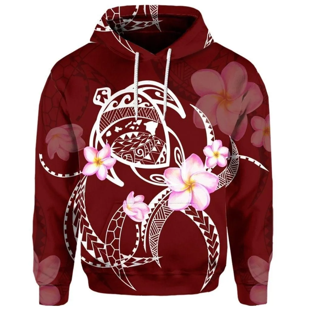 (Personalised) Hawaiian Map Plumeria Turtle Swim Polynesian Hoodie