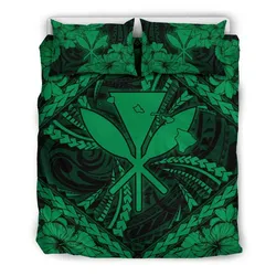 FamilyGater Home Set - Hawaiian Map Kanaka Hibiscus Green Polynesian Bedding Set - AH - JD