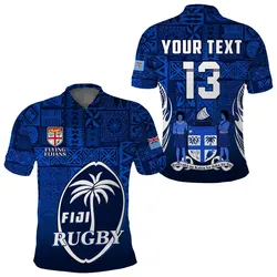 (Custom Text and Number) Fiji Rugby Polo Shirt Flying Fijians Blue Tapa Pattern LT13