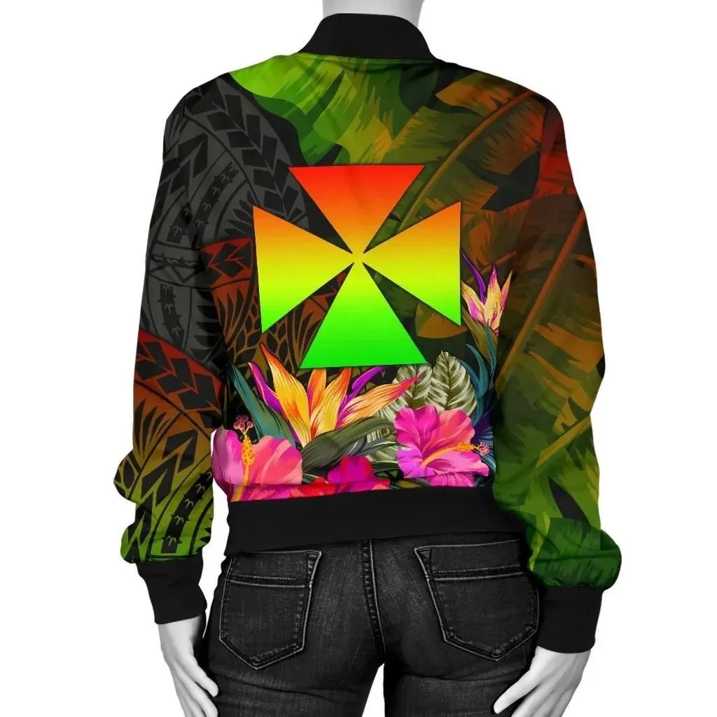 Wallis and Futuna Polynesian Personalised Women's Bomber Jacket - Hibiscus and Banana Leaves - BN15