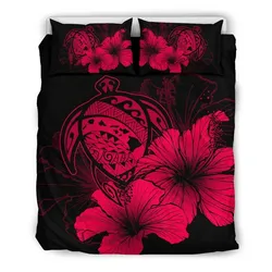 FamilyGater Bedding Set - Cover and Pillow Cases Hawaiian Map Hibiscus Turtle Polynesian - Calico Red - AH J9