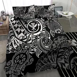 Polynesian Hawaii (Kanaka Maoli) Bedding Set - White Hibiscus Turtle Flowing - Bn11