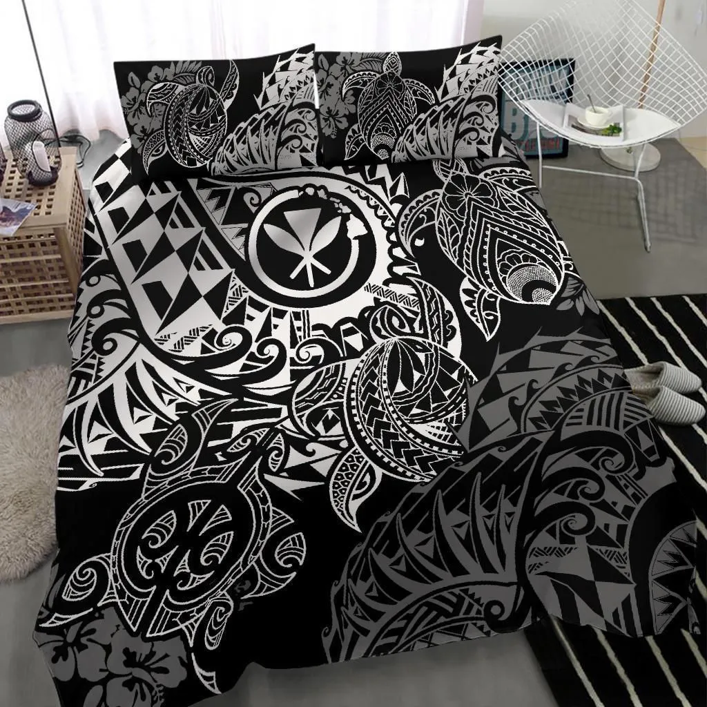 Polynesian Hawaii (Kanaka Maoli) Bedding Set - White Hibiscus Turtle Flowing - Bn11