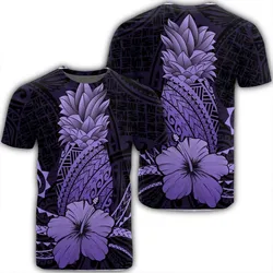 Hawaii Polynesian Pineapple Hibiscus T-Shirt - Purple - AH