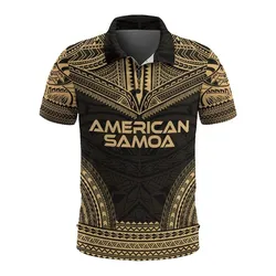 American Samoa Polo Shirt - American Samoa Seal Polynesian Chief Tattoo Gold Version