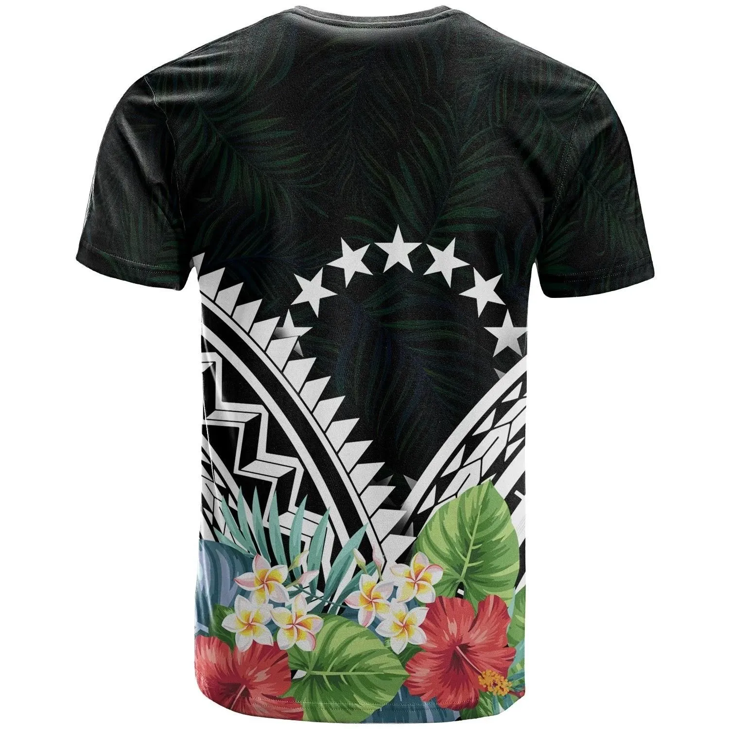 Cook Islands Polynesian T-Shirts - Cook Islands Coat of Arms & Polynesian Tropical Flowers White - BN22